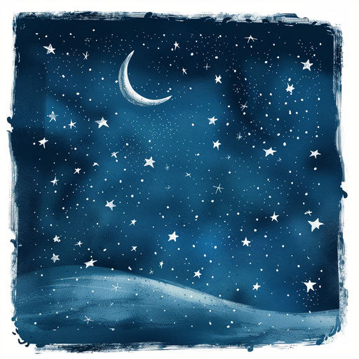 Whimsical tattoo sketch of starry night sky with crescent moon