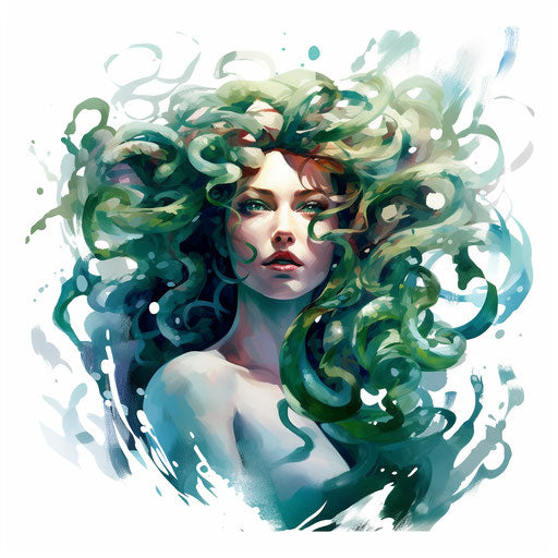 Medusa illustration in the style of Impressionistic Art