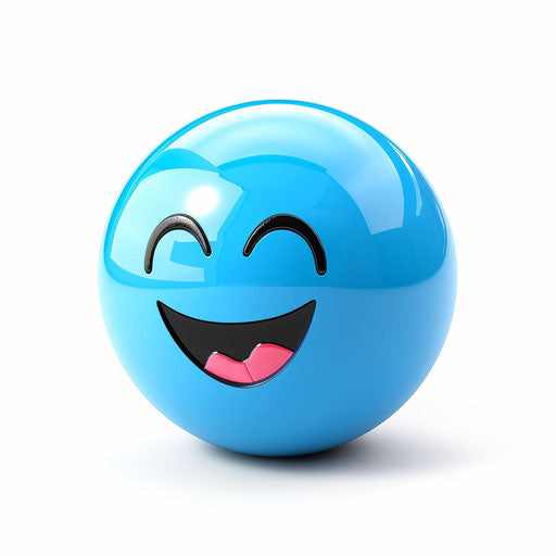 Blue ball with winking emoji on white background