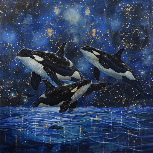 Majesty under the stars: ballet of orcas in the sea