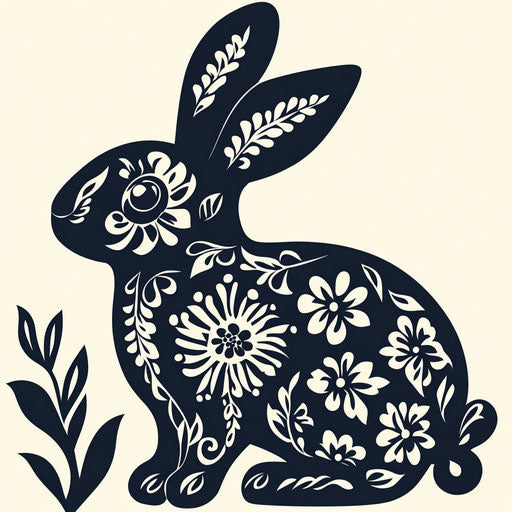 Easter Rabbit in Black and White, Mexican Folklore Style