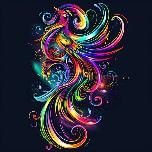 Dynamic rainbow tattoo sketch with neon color gradients and a modern look