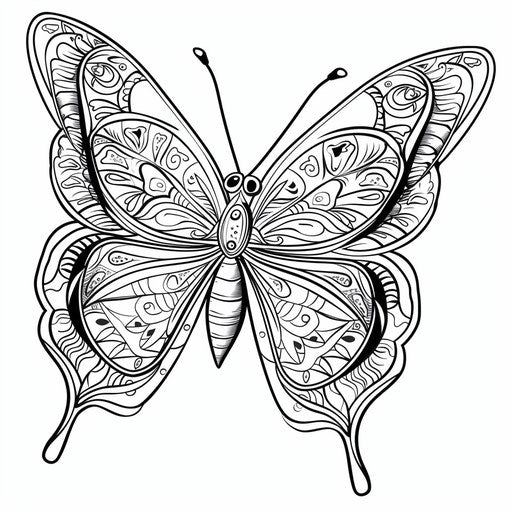 Cheerful butterfly with open wings and simple patterns