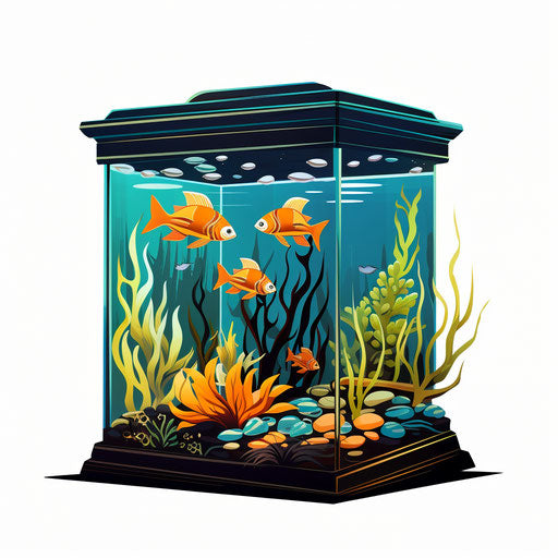 Aquarium illustration in the style of Chiaroscuro Art, on white background