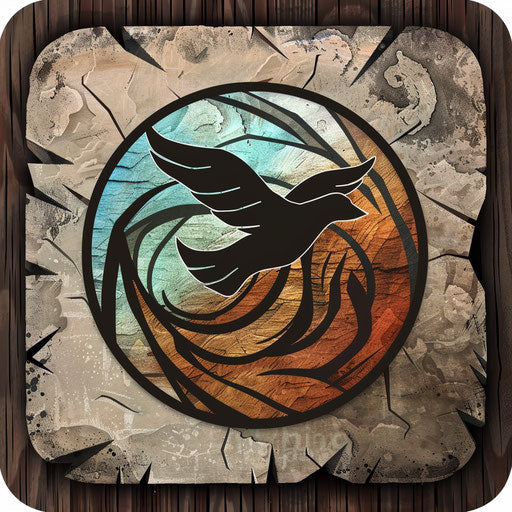 Hand-drawn app logo with a rustic background and artistic elements
