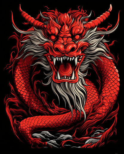 Red dragon in a red body on black background