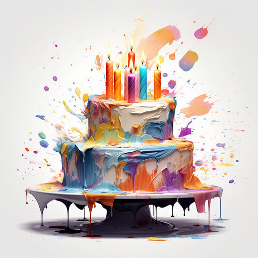 Happy birthday illustration in the style of Impressionistic Art, on white background