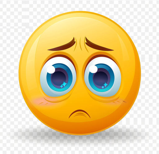 Sad emoji, yellow circle with blue eyes, transparent bg 28:27