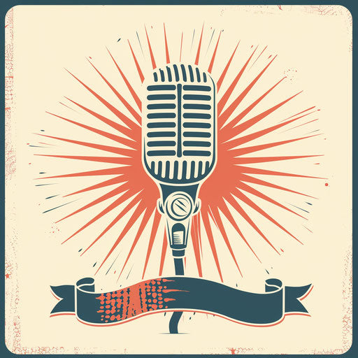 Classic microphone surrounded by sound waves