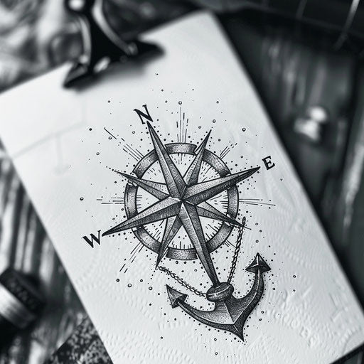 Sailor's compass rose tattoo on white background