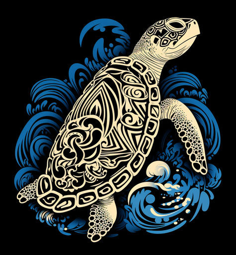 The turtle in tribal style with free-flowing lines and intricate detailing