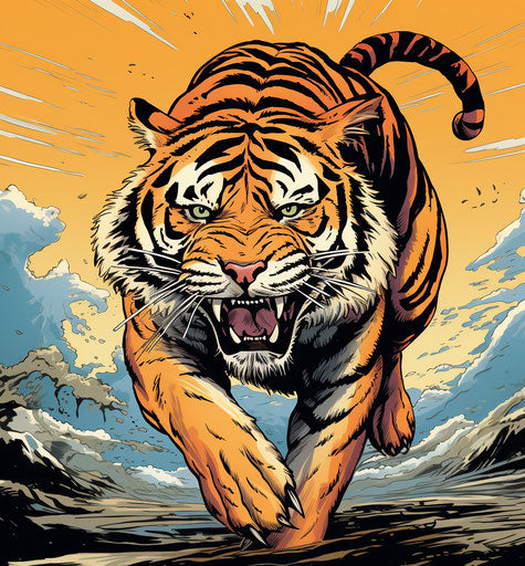 Running tiger, traditional Japanese style