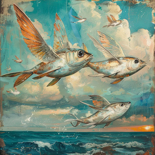 Flying fish above the sea