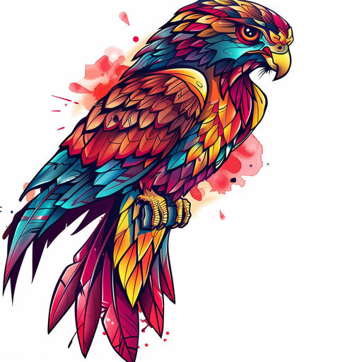 Colorful Neo-Traditional Hawk Tattoo Illustration