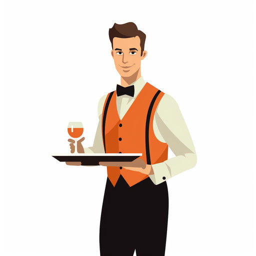 Waiter in Minimalist style, on white background