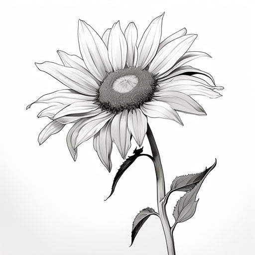 Sunflower coloring page, minimalistic black and white