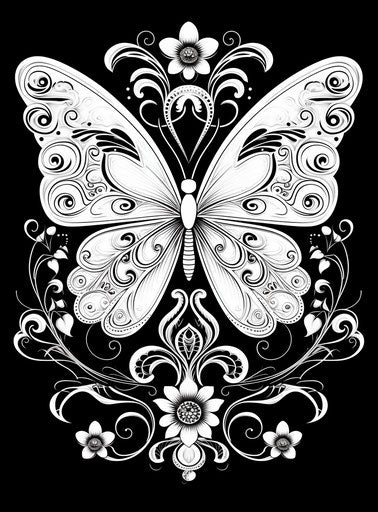 Butterfly ornament vector, in the style of intricate pen illustrator, elegant inking techniques