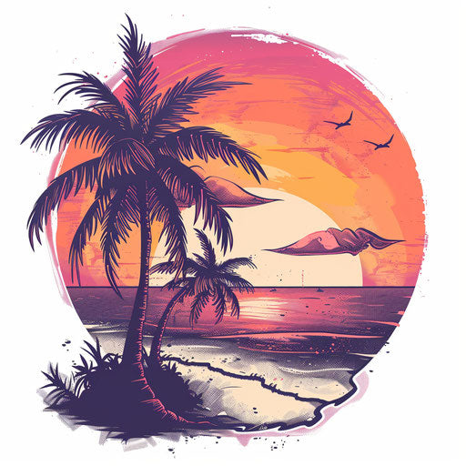 Beach at sunset in warm clipart style