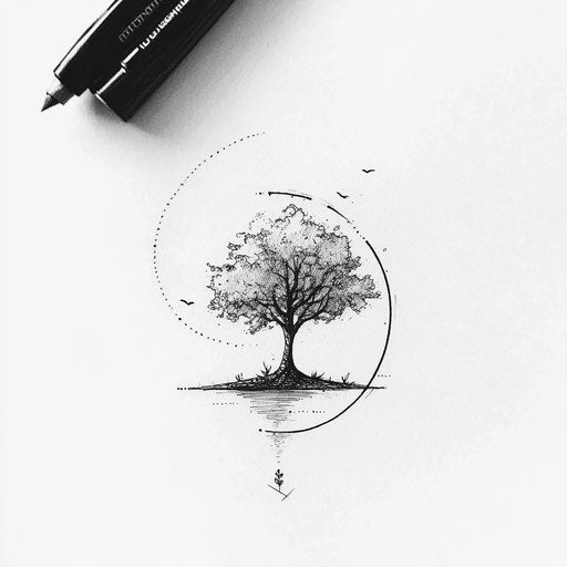 Flat tattoo sketch for men: minimalist tree design