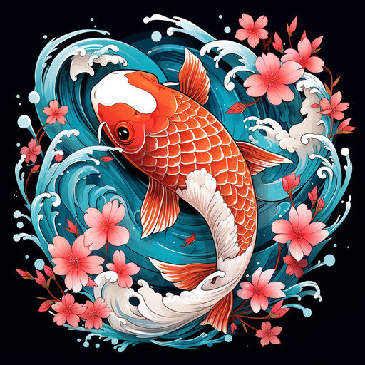 Koi koi tattoo with white waves and flowers