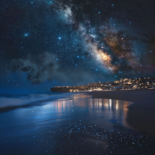 Night at Bondi Beach with stars reflecting on water
