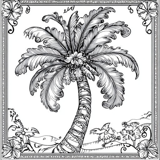 Vintage palm tree with intricate designs, Mark Schultz style