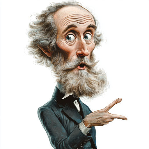 Humorous caricature of a James Clerk Maxwell clipart with human characteristics, exaggerated dimpled chin, expressive hands, pastel shades, vibrant colors, cartoon style, surprised, high resolution, no background, isolated -c 40