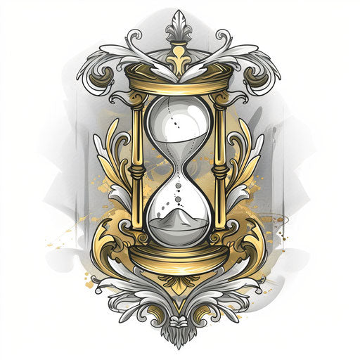 Symbolic tattoo sketch of an hourglass with flowing sand