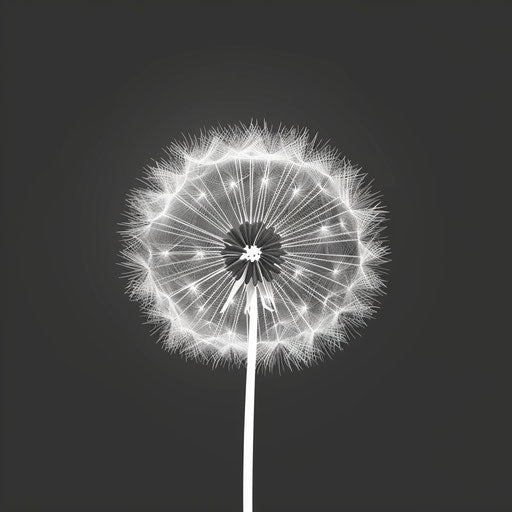 Dandelion clipart in photo realistic style with a flat random background, monochrome palette and detailed wings