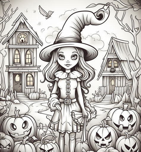 Spooky house for kids: witch, ghosts, pumpkins (autumn)