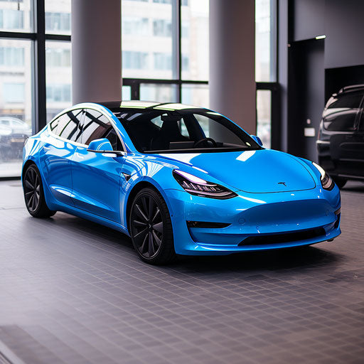 Bright blue electric car