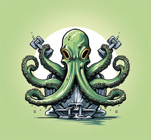 The octopus grasping an anchor with its teeth