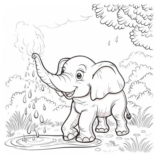Friendly elephant spraying water from its trunk