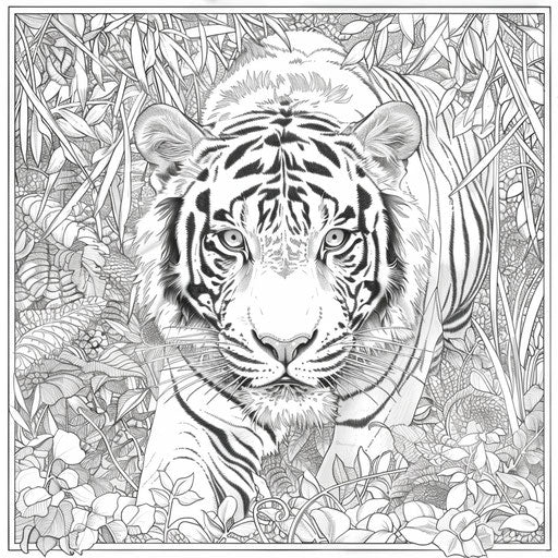 Detailed tiger in intricate forest