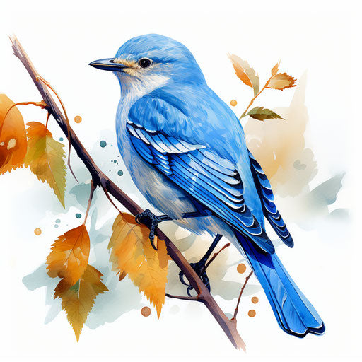 Blue bird in Oil painting style on white background