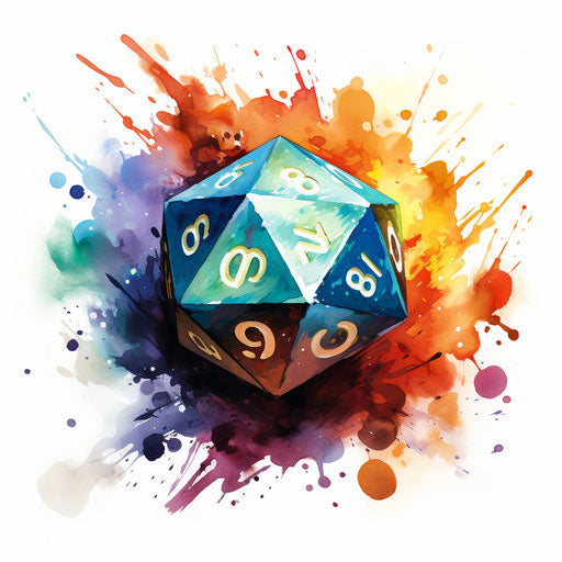 d20 clipart in the style of Impressionistic Art, on a white background