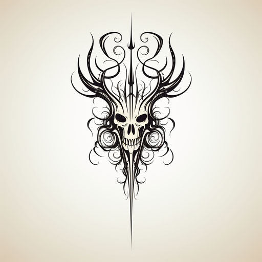 Tribal feather ink horn skull minimalistic symmetry design