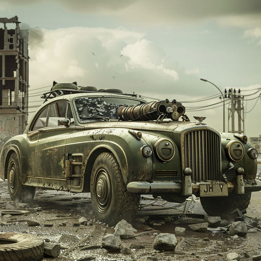 Military Bentley with mounted gun, tactical gear