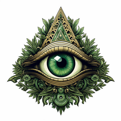 Elaborate geometrical tattoo in black and green floral style