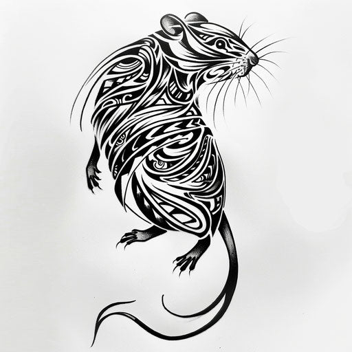 Bold sketch of a rat tattooed in a tribal style