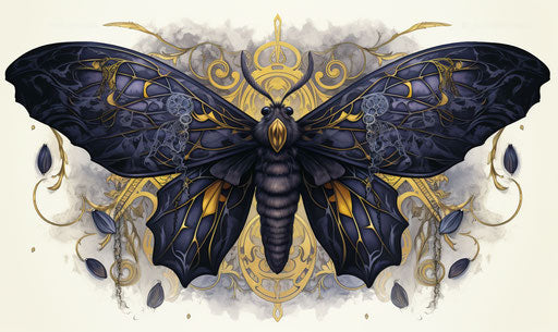 Moth in black with purple and yellow wings