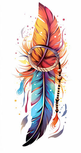 Two Indian feathers in a clip art drawing, in the captivating, tattoo style 17:32