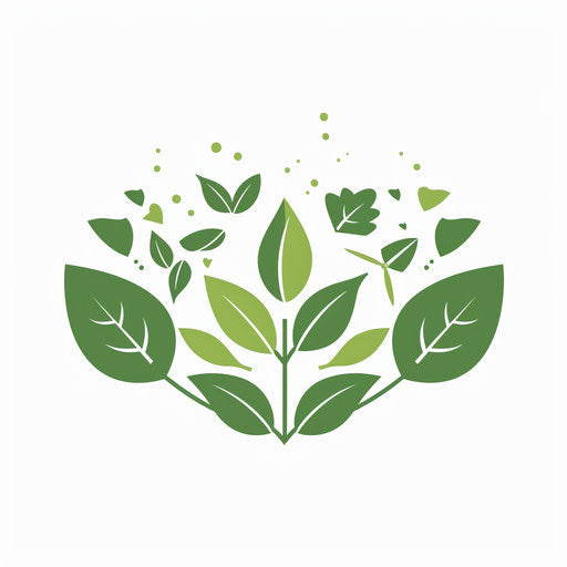 Green logo for sustainable brand with leaves and energy symbols