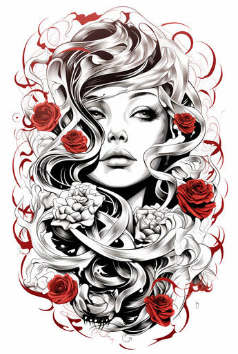 Woman with roses in monochrome abstraction