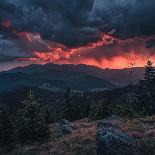 The Carpathian Mountains during a stormy sunset