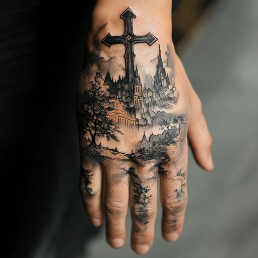 Cross Tattoo On Hand Tattoo Design Set