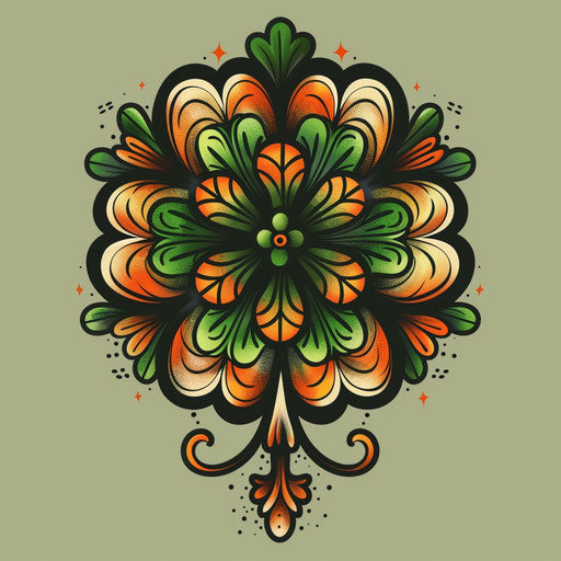 Festive 4-leaf clover tattoo with St. Patrick's Day themes