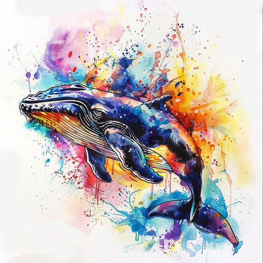 Vibrant tattoo sketch of a jumping whale