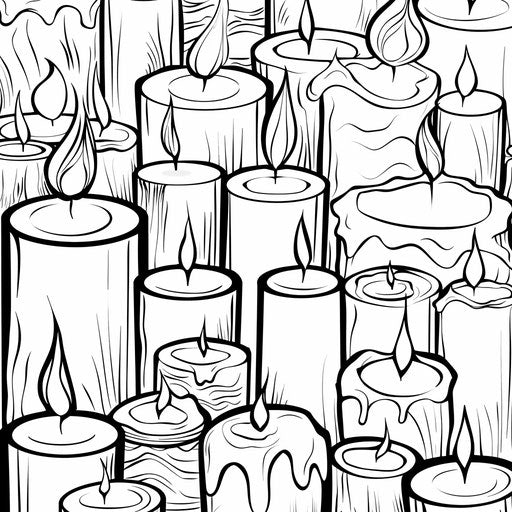 Candles of different shapes burning with soft flames