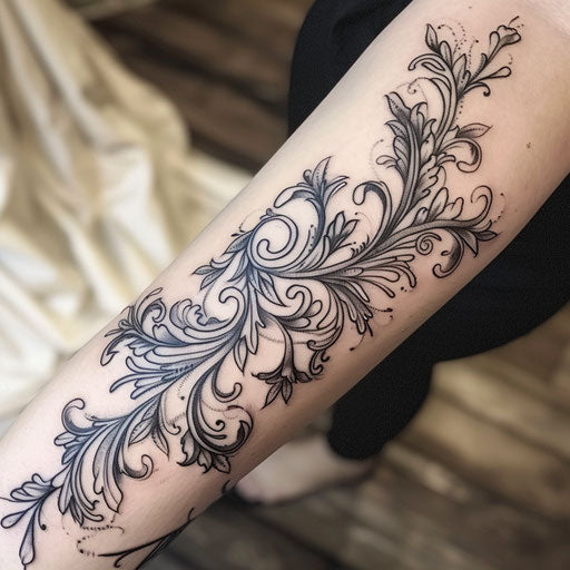 Ornamental vine tattoo with baroque influences